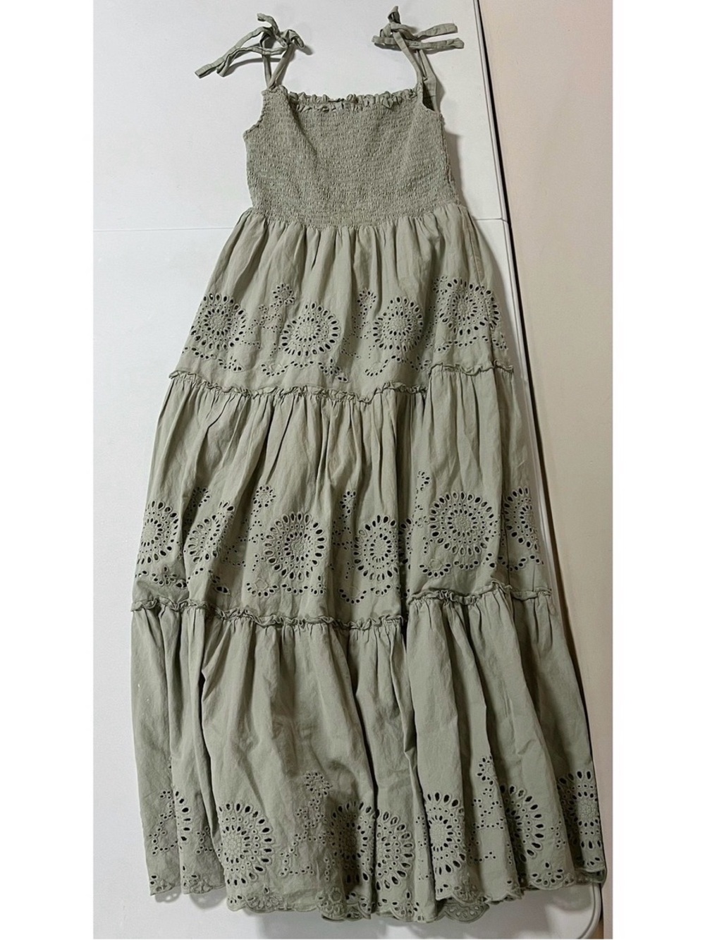 Olive Green Shirred Floral Cut-Out Maxi Dress Size S✨ #maxi #dress #summer #boho
